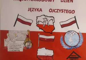 Praca Laury Lityńskiej z klasy IVc - Biało-czerwona flaga z symbolami narodowymi Polski